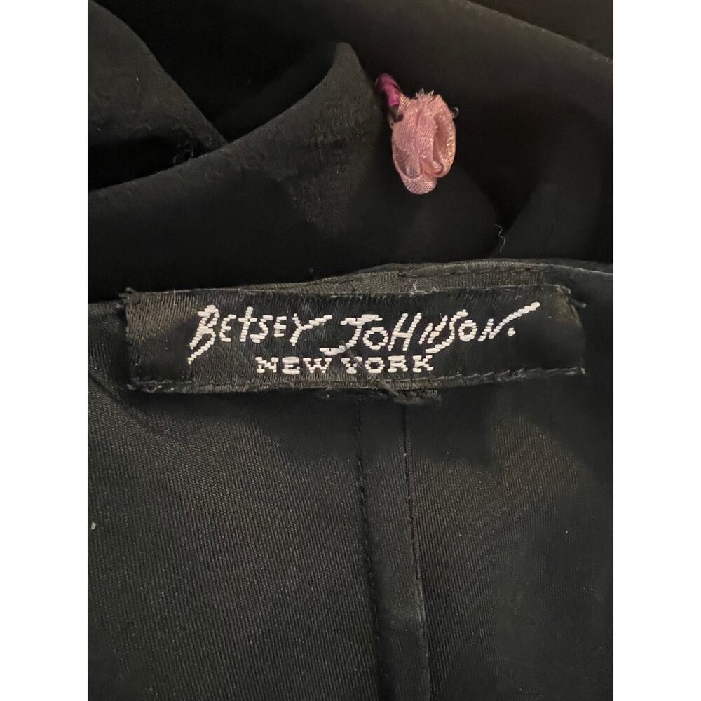Vintage Betsy Johnson Silk Slip Dress Blk Appliqué Flowers Beaded XS Y2K Rare - Picture 3 of 9